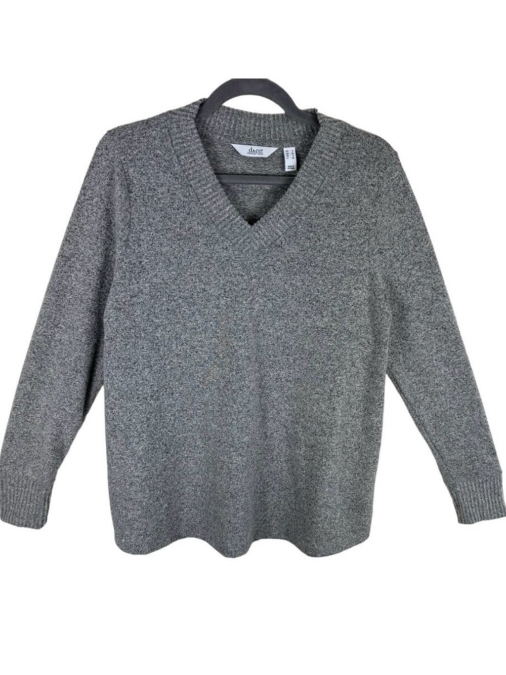 Denim & Co. Comfort Zone Grey Long Sleeve V-Neck Plush Soft Pullover Sweater S